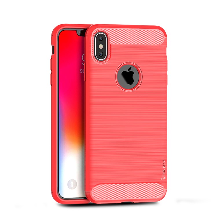 

IPAKY Углеродного Волокна Текстуры Щеткой ТПУ Телефон Оболочки Для Iphone XS Макс 6.5 Дюймов - Красный, iPhone XS Max 6.5 inch