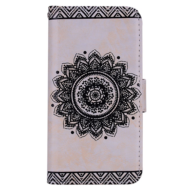 For iPhone XS Max 6.5 inch Imprint Mandala Flower Leather Wallet Cover - White-2