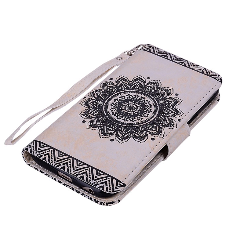 For iPhone XS Max 6.5 inch Imprint Mandala Flower Leather Wallet Cover - White-4