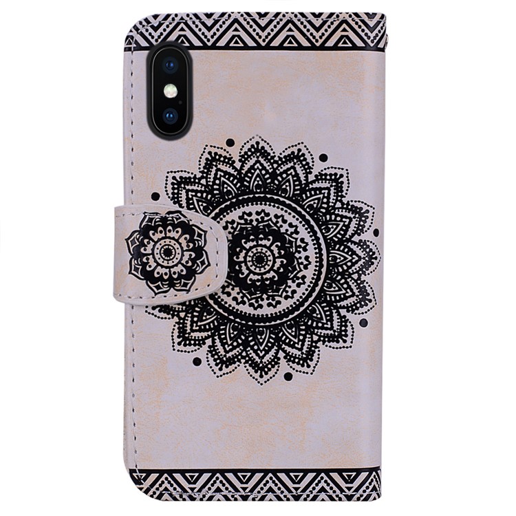 For iPhone XS Max 6.5 inch Imprint Mandala Flower Leather Wallet Cover - White-5
