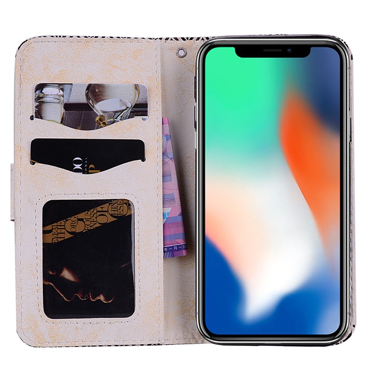 For iPhone XS Max 6.5 inch Imprint Mandala Flower Leather Wallet Cover - White-7