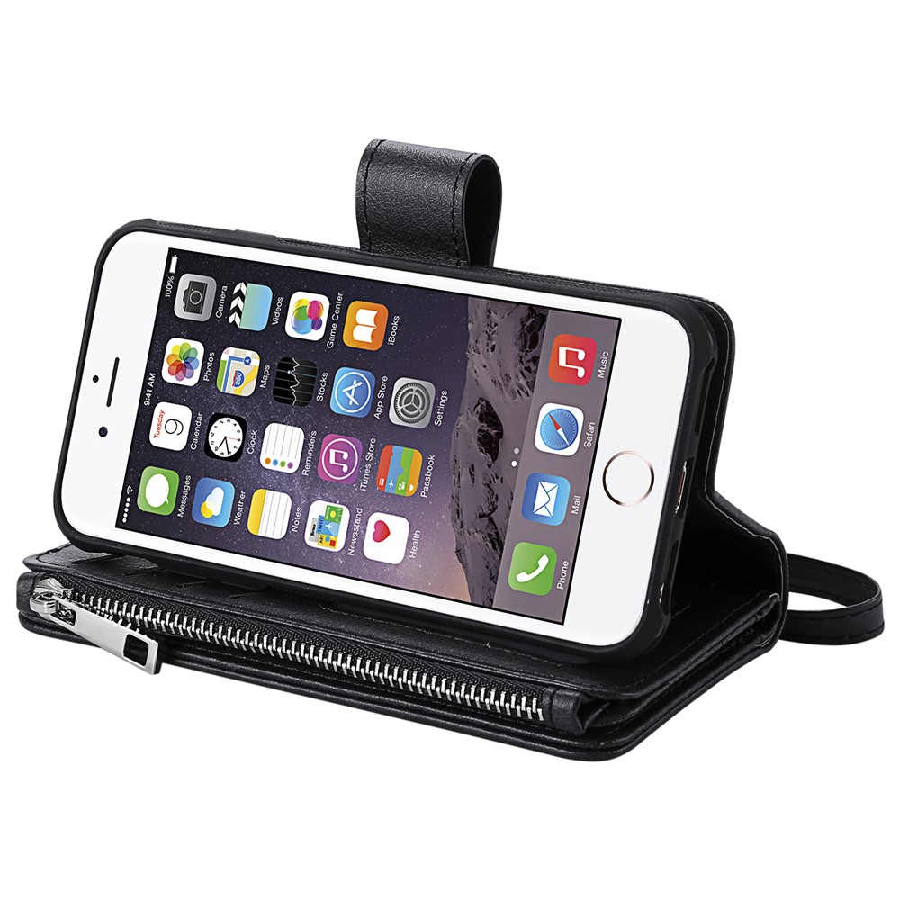 Detachable 2-in-1 TPU + Zipper Wallet Stand PU Leather Portable Case for iphone iPhone 8/7/6s/6 4.7 inch - Black-12
