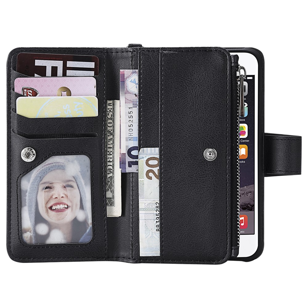 Detachable 2-in-1 TPU + Zipper Wallet Stand PU Leather Portable Case for iphone iPhone 8/7/6s/6 4.7 inch - Black-6