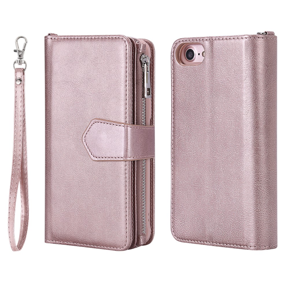 Detachable 2-in-1 TPU + Zipper Wallet Stand PU Leather Portable Cover for iPhone 6s/6/7/8 4.7 inch - Rose Gold-2