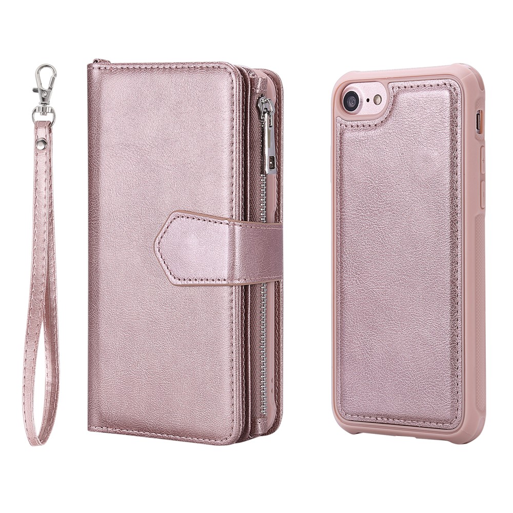 Detachable 2-in-1 TPU + Zipper Wallet Stand PU Leather Portable Cover for iPhone 6s/6/7/8 4.7 inch - Rose Gold-3