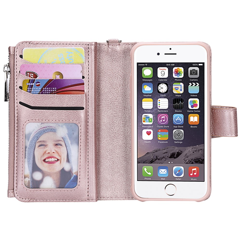 Detachable 2-in-1 TPU + Zipper Wallet Stand PU Leather Portable Cover for iPhone 6s/6/7/8 4.7 inch - Rose Gold-6