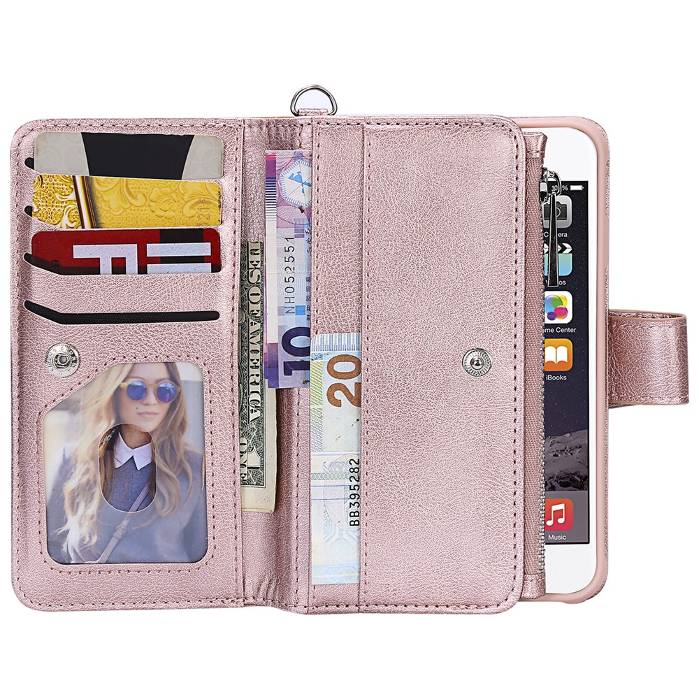 Detachable 2-in-1 TPU + Zipper Wallet Stand PU Leather Portable Cover for iPhone 6s/6/7/8 4.7 inch - Rose Gold-7