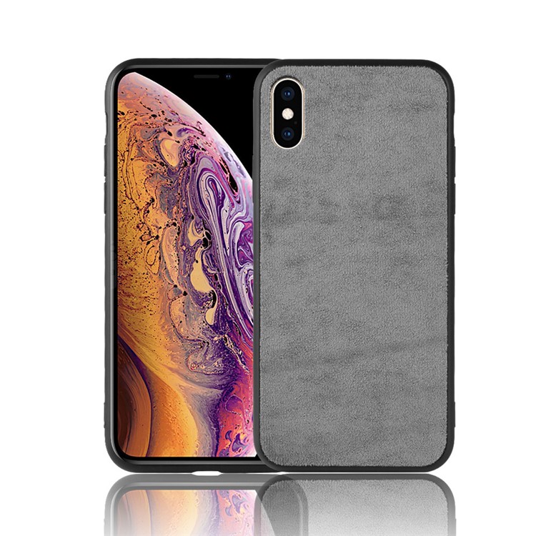

Ретро Бархатная Ткань С Покрытием PC + TPU Гибридная Оболочка Телефона Для Iphone XS Max 6.5 Inch - Серый