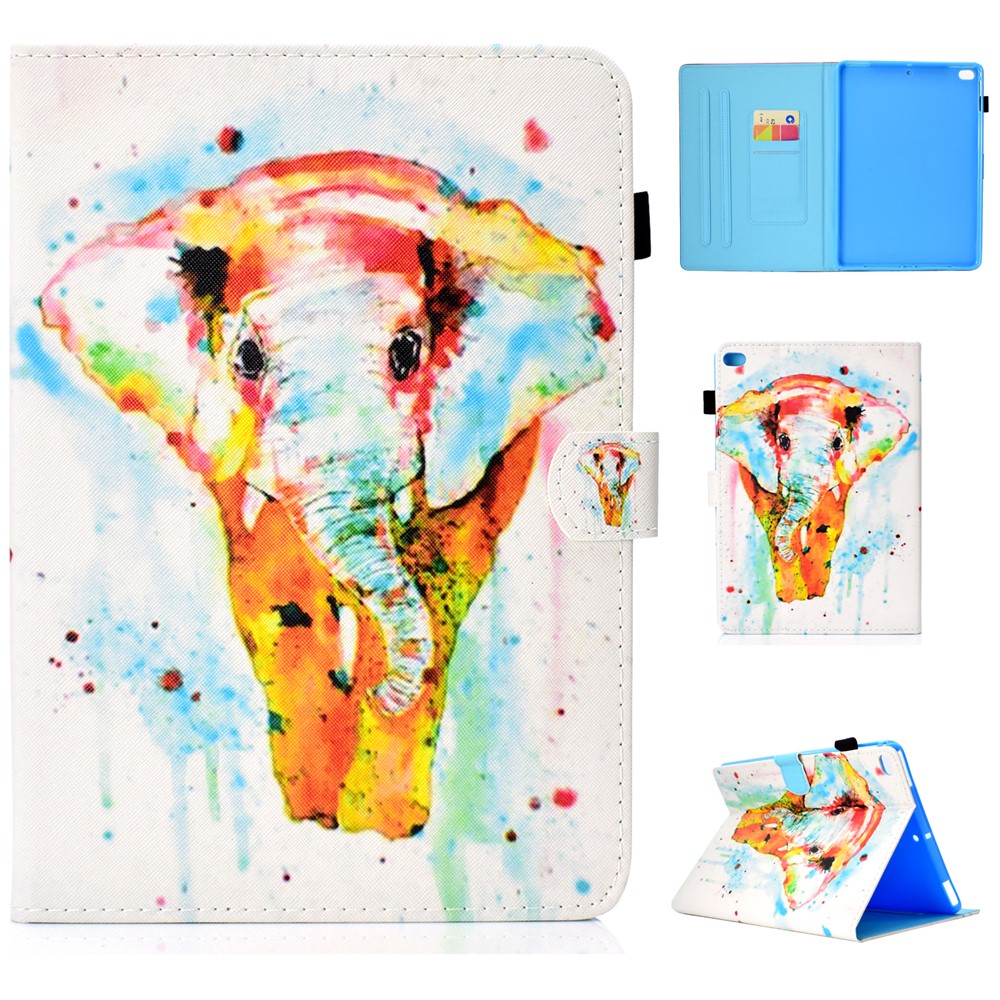 Patterned Leather Card Holder Shell Case for iPad 9.7 (2018)/9.7 (2017)/Air 2/Air - Colorful Elephant