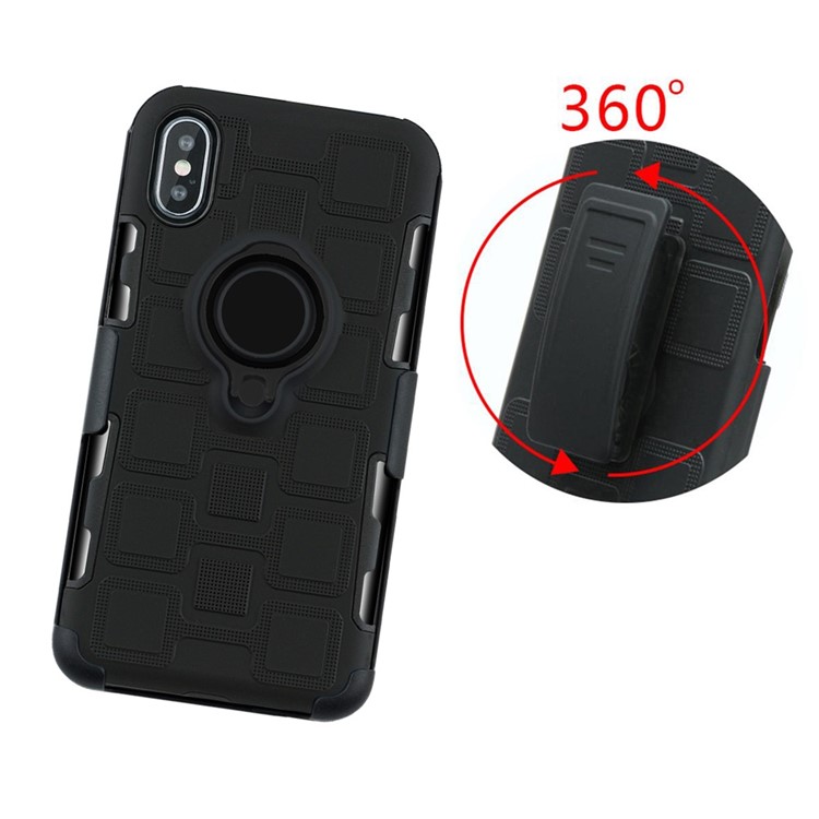 For iPhone Xs 5.8-inch TPU PC Belt Clip Hybrid Cover | Geometric Pattern | Black Kickstand and Magnet Iron - Black-14