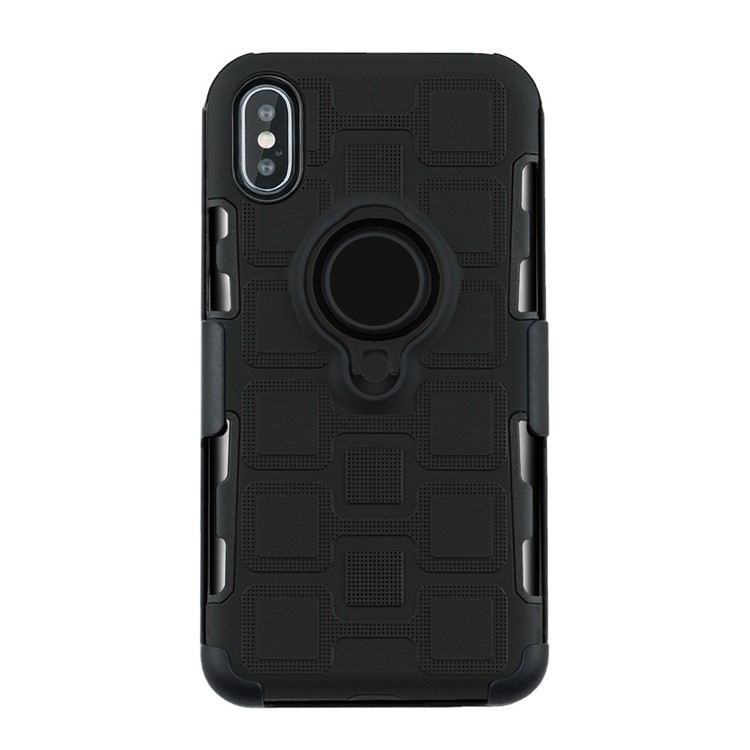 For iPhone Xs 5.8-inch TPU PC Belt Clip Hybrid Cover | Geometric Pattern | Black Kickstand and Magnet Iron - Black-2