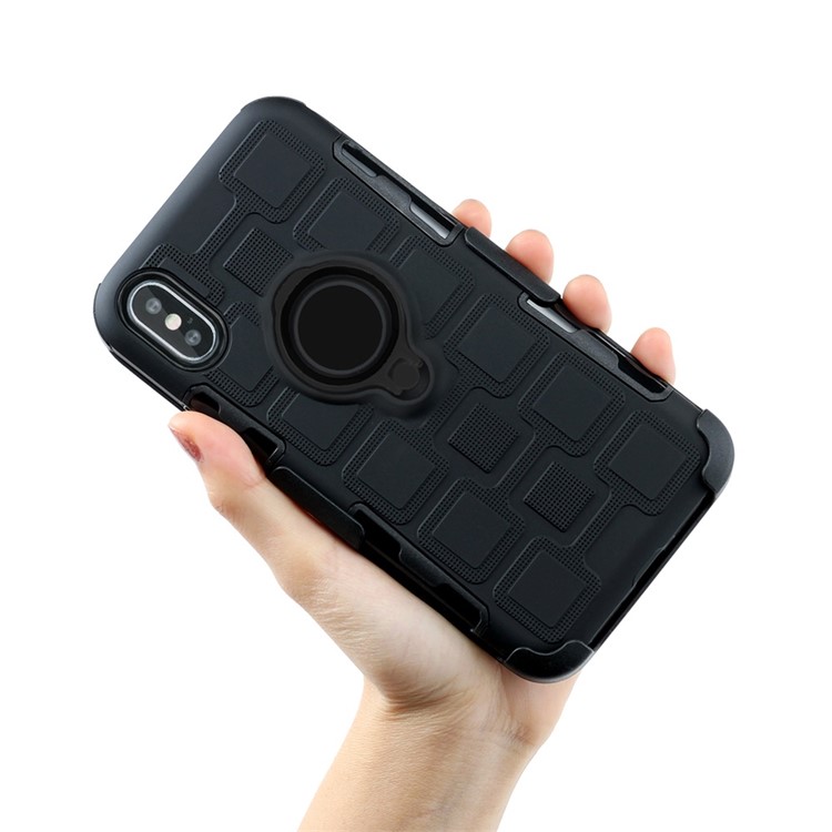 For iPhone Xs 5.8-inch TPU PC Belt Clip Hybrid Cover | Geometric Pattern | Black Kickstand and Magnet Iron - Black-4