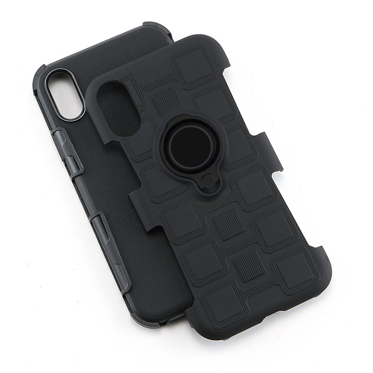 For iPhone Xs 5.8-inch TPU PC Belt Clip Hybrid Cover | Geometric Pattern | Black Kickstand and Magnet Iron - Black-5