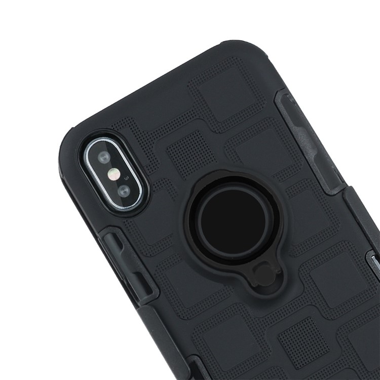 For iPhone Xs 5.8-inch TPU PC Belt Clip Hybrid Cover | Geometric Pattern | Black Kickstand and Magnet Iron - Black-6