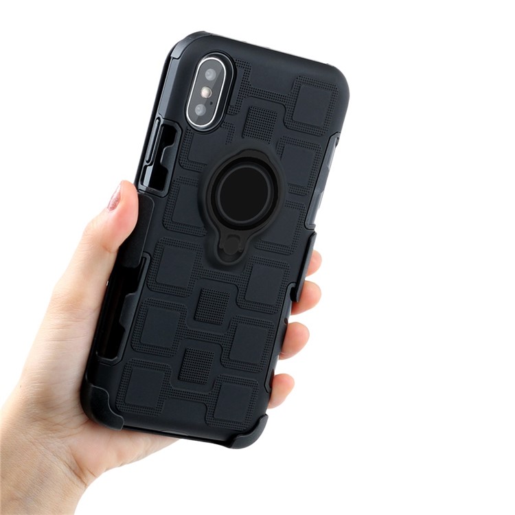 For iPhone Xs 5.8-inch TPU PC Belt Clip Hybrid Cover | Geometric Pattern | Black Kickstand and Magnet Iron - Black-8