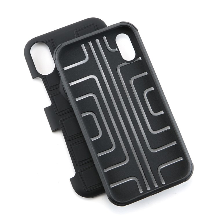 For iPhone Xs 5.8-inch TPU PC Belt Clip Hybrid Cover | Geometric Pattern | Black Kickstand and Magnet Iron - Black-9