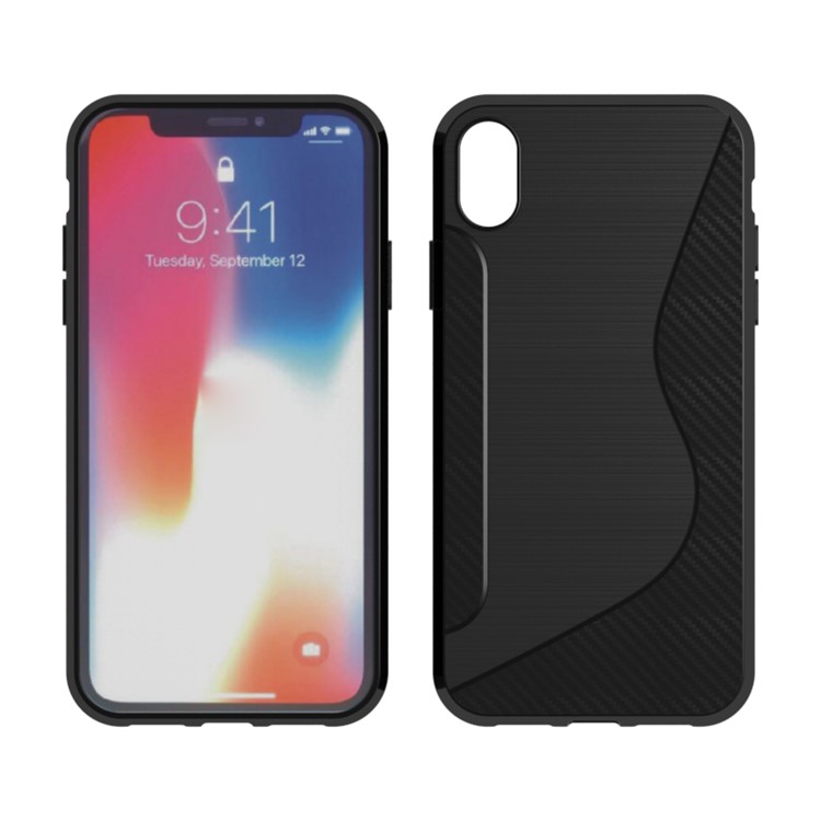 S Shape Soft TPU Protective Phone Back Case for iPhone XS Max 6.5 inch - Black-1