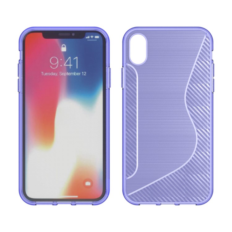 

Для Iphone XS Max 6.5 Дюймов S Форма Мягкая Текстура Из Углеродного Волокна TPU Щеткой Для Защитного Чехла - Пурпурный, iPhone XS Max