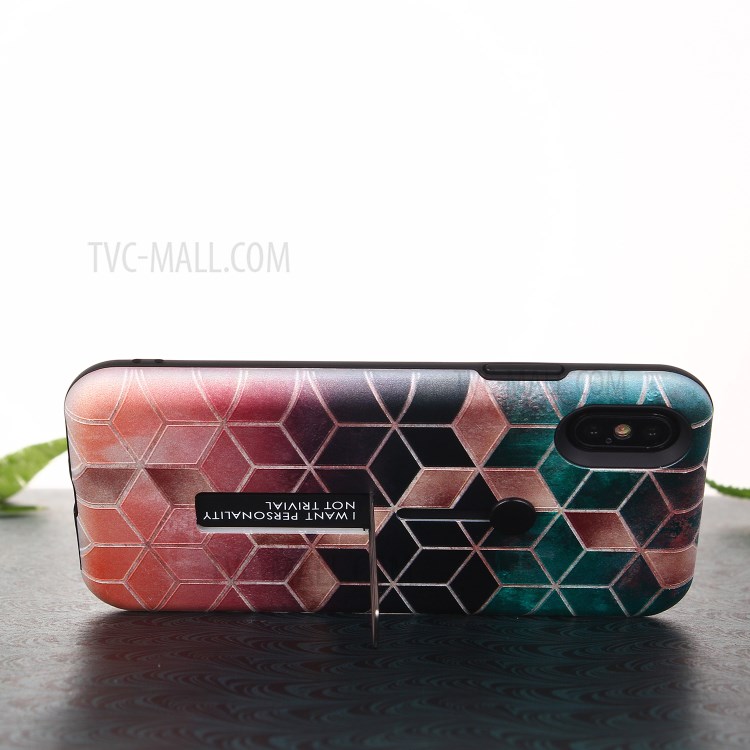 Pattern Printing Embossment Rhombus Pattern TPU + PC Hybrid Cover with Kickstand for iPhone XS Max 6.5 inch - Rose Gold-2