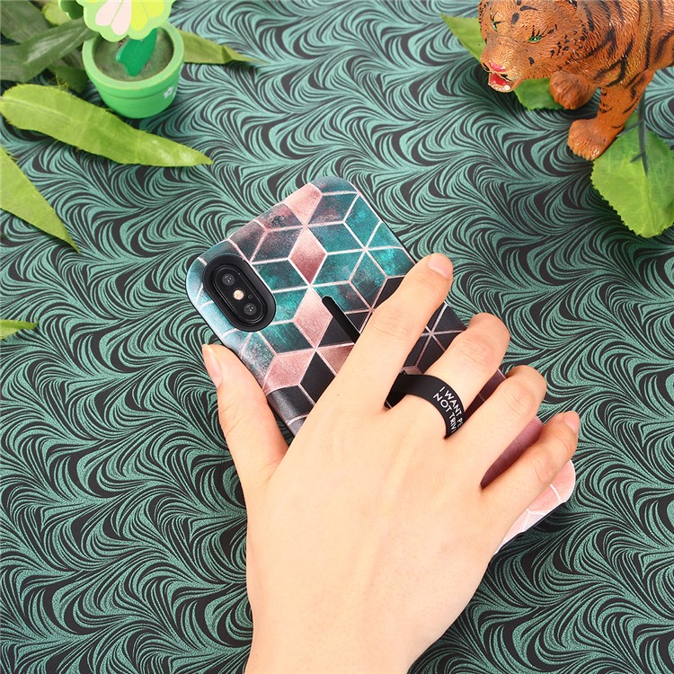 Pattern Printing Embossment Rhombus Pattern TPU + PC Hybrid Cover with Kickstand for iPhone XS Max 6.5 inch - Rose Gold-5
