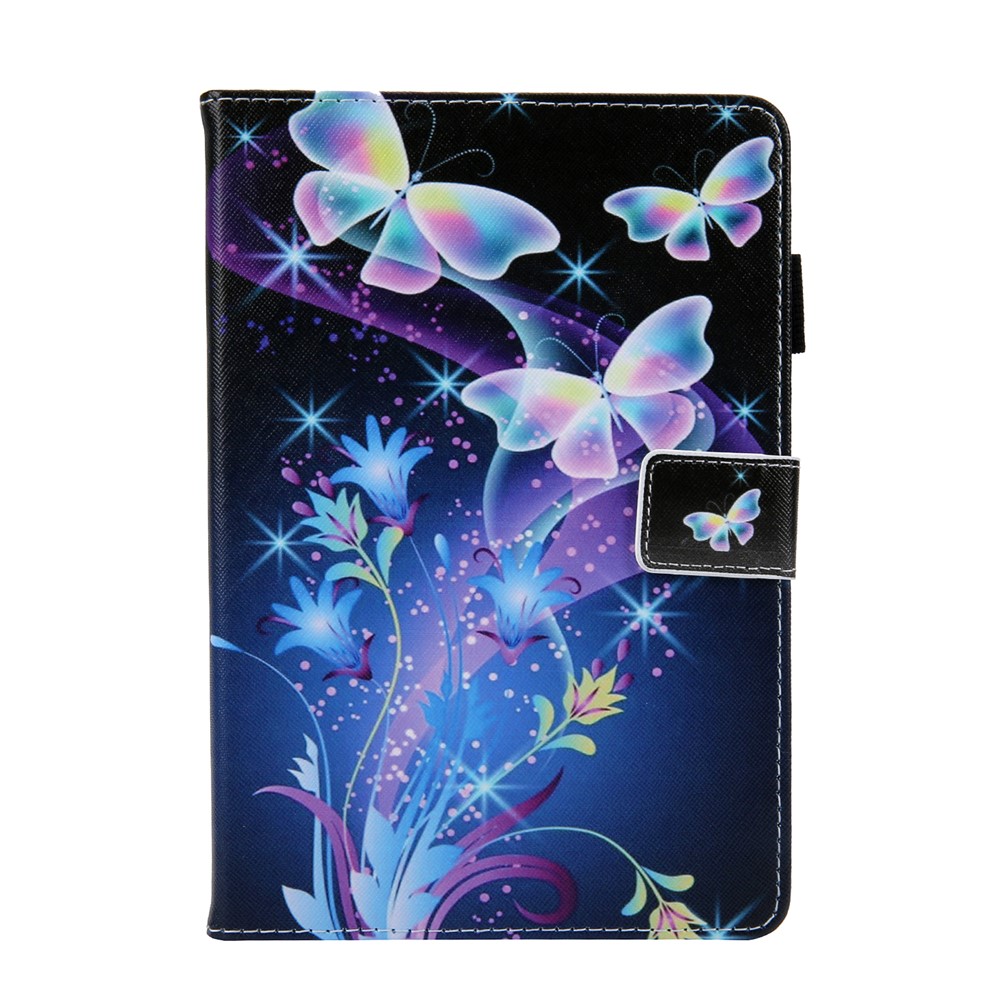 Pattern Printing Cheather Cover Stand Stand Shell Para Ipad 9.7 (2018) /9.7 (2017)/Air 2/Air - Borboleta de Cristal Colorida-2