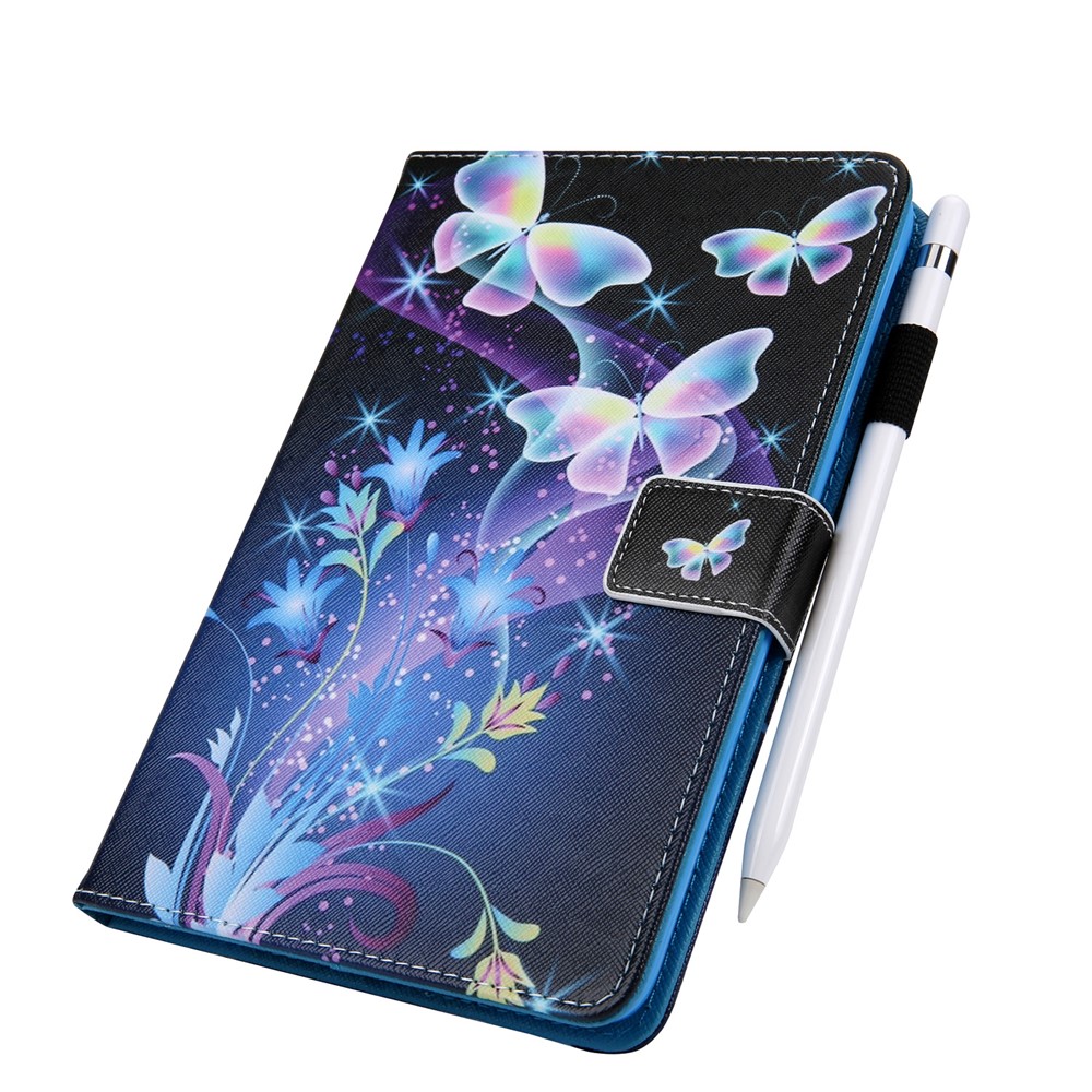 Pattern Printing Cheather Cover Stand Stand Shell Para Ipad 9.7 (2018) /9.7 (2017)/Air 2/Air - Borboleta de Cristal Colorida-3