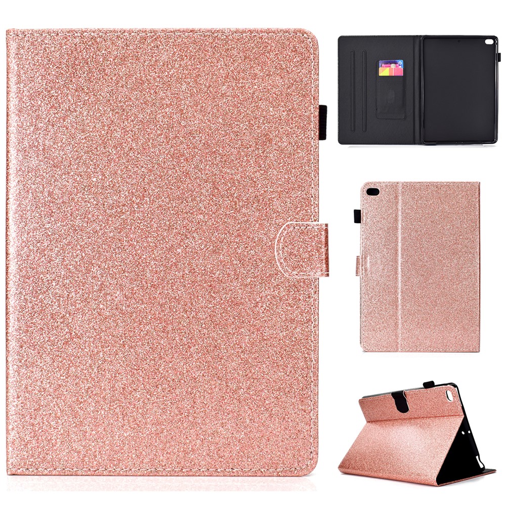 Titular Do Cartão De Pó De Flash PU Couro Stand Flip Shell Para Ipad 9,7 Polegadas (2018) / 9,7 Polegadas (2017) / Ar 2 / Ar - Rosa Ouro-1