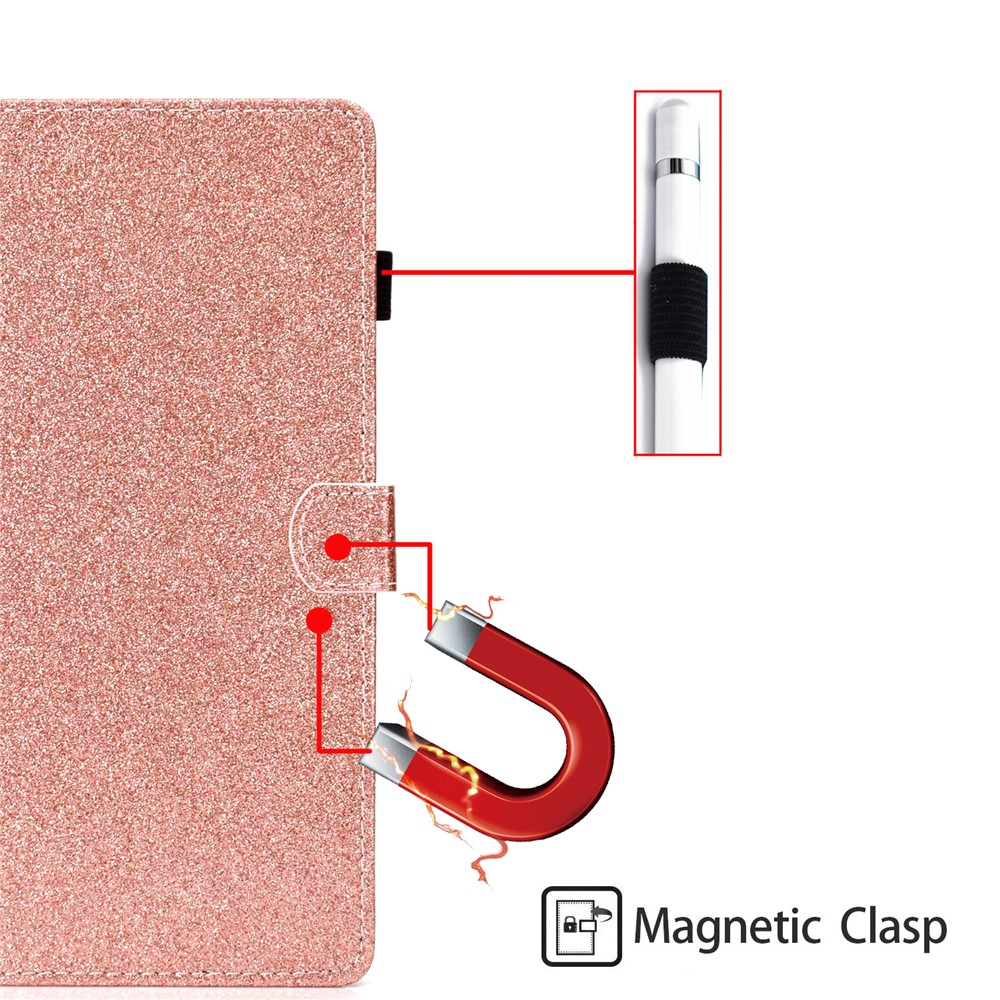 Titular Do Cartão De Pó De Flash PU Couro Stand Flip Shell Para Ipad 9,7 Polegadas (2018) / 9,7 Polegadas (2017) / Ar 2 / Ar - Rosa Ouro-9