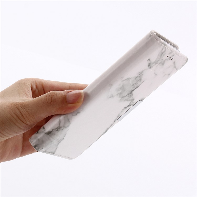 Para Iphone XS Max 6,5 Polegadas Padrão De Mármore Suporte De Couro Carteira Capa Case - Branco-11