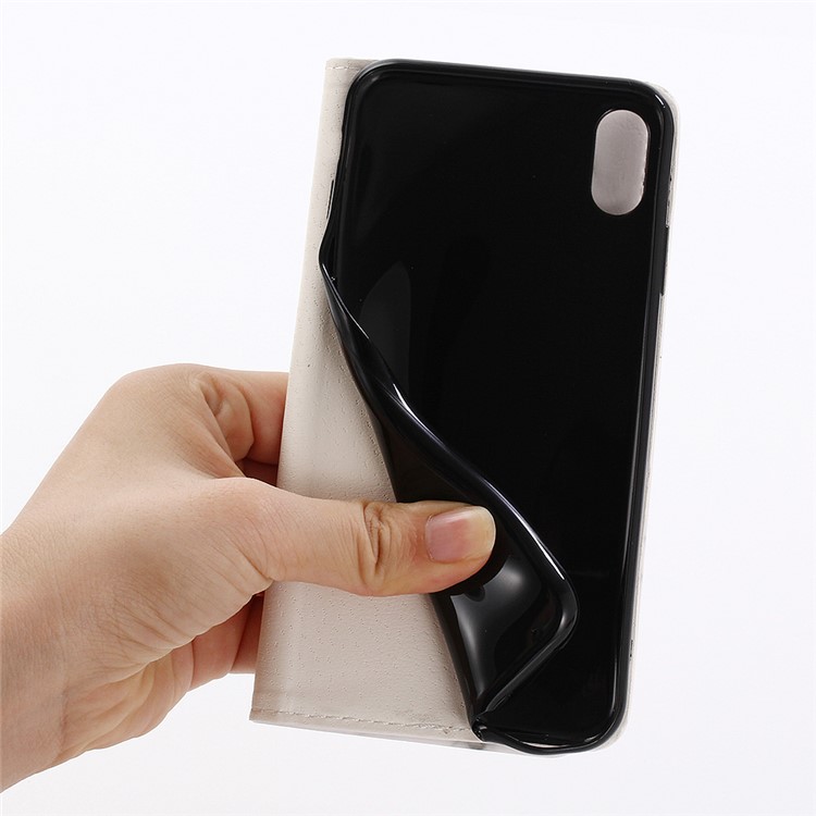 Para Iphone XS Max 6,5 Polegadas Padrão De Mármore Suporte De Couro Carteira Capa Case - Branco-12