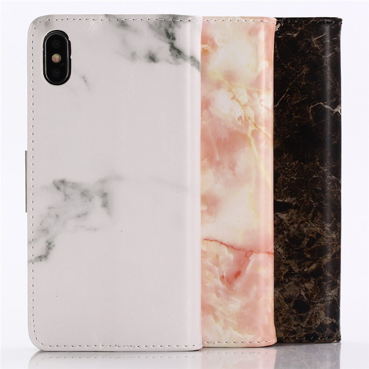 Para Iphone XS Max 6,5 Polegadas Padrão De Mármore Suporte De Couro Carteira Capa Case - Branco-14