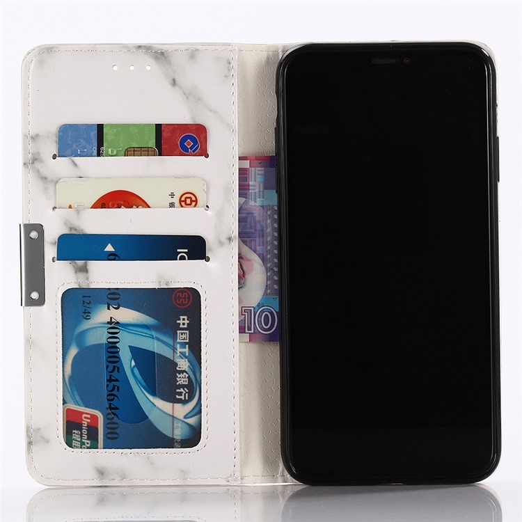 Para Iphone XS Max 6,5 Polegadas Padrão De Mármore Suporte De Couro Carteira Capa Case - Branco-4