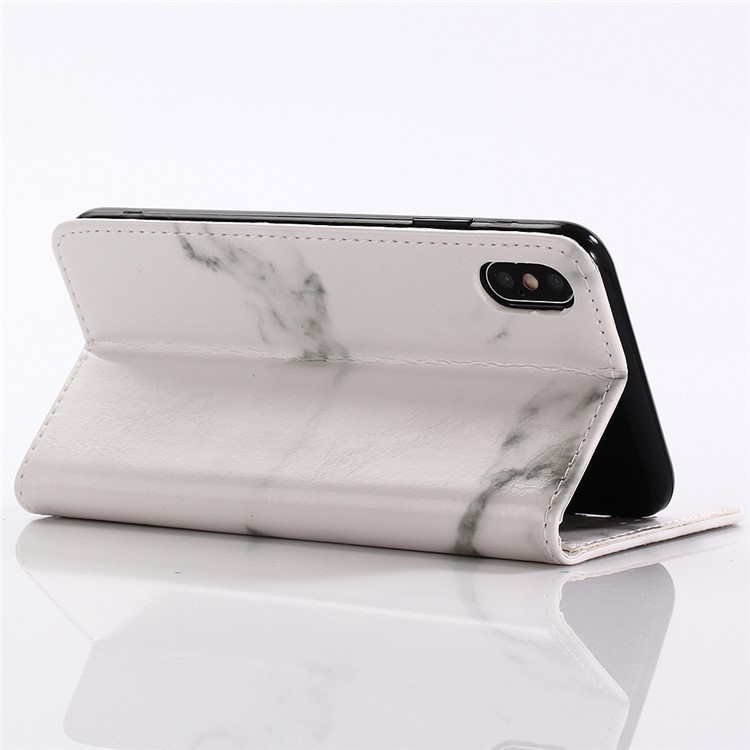 Para Iphone XS Max 6,5 Polegadas Padrão De Mármore Suporte De Couro Carteira Capa Case - Branco-5