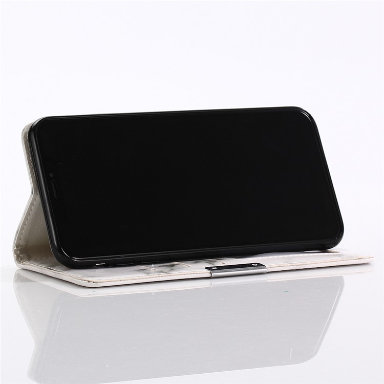 Para Iphone XS Max 6,5 Polegadas Padrão De Mármore Suporte De Couro Carteira Capa Case - Branco-6