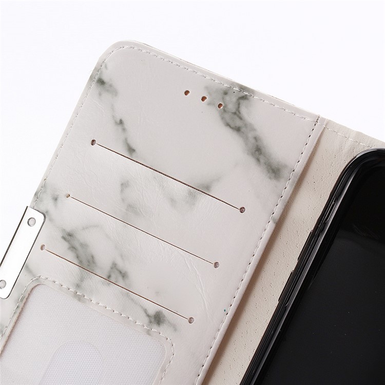 Carteira De Couro De Textura De Mármore Stand Capa De Telefone De Couro Para Iphone XR De 6,1 Polegadas - Branco-12