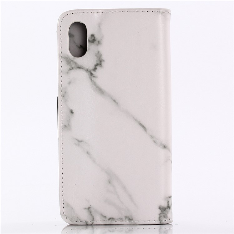 Carteira De Couro De Textura De Mármore Stand Capa De Telefone De Couro Para Iphone XR De 6,1 Polegadas - Branco-3
