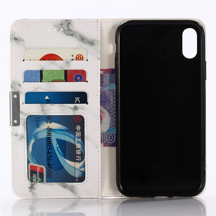 Carteira De Couro De Textura De Mármore Stand Capa De Telefone De Couro Para Iphone XR De 6,1 Polegadas - Branco-4