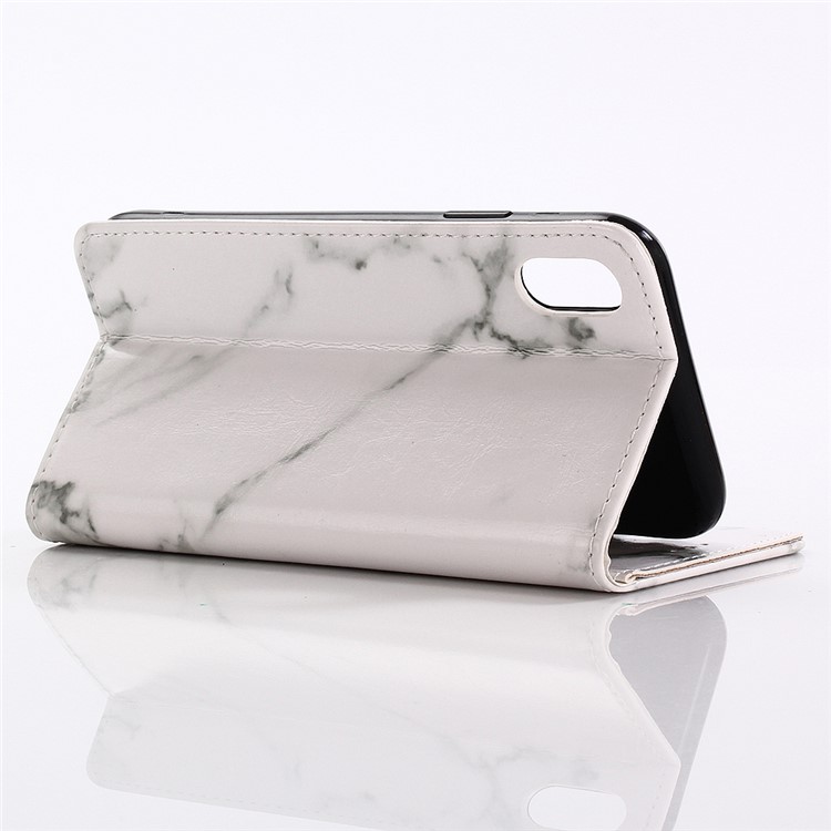 Carteira De Couro De Textura De Mármore Stand Capa De Telefone De Couro Para Iphone XR De 6,1 Polegadas - Branco-5
