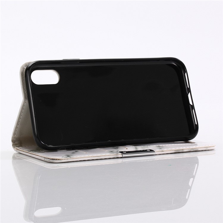 Carteira De Couro De Textura De Mármore Stand Capa De Telefone De Couro Para Iphone XR De 6,1 Polegadas - Branco-6