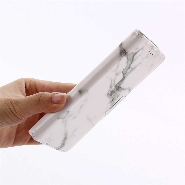 Carteira De Couro De Textura De Mármore Stand Capa De Telefone De Couro Para Iphone XR De 6,1 Polegadas - Branco-7