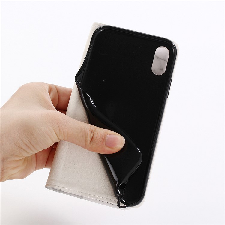 Carteira De Couro De Textura De Mármore Stand Capa De Telefone De Couro Para Iphone XR De 6,1 Polegadas - Branco-8