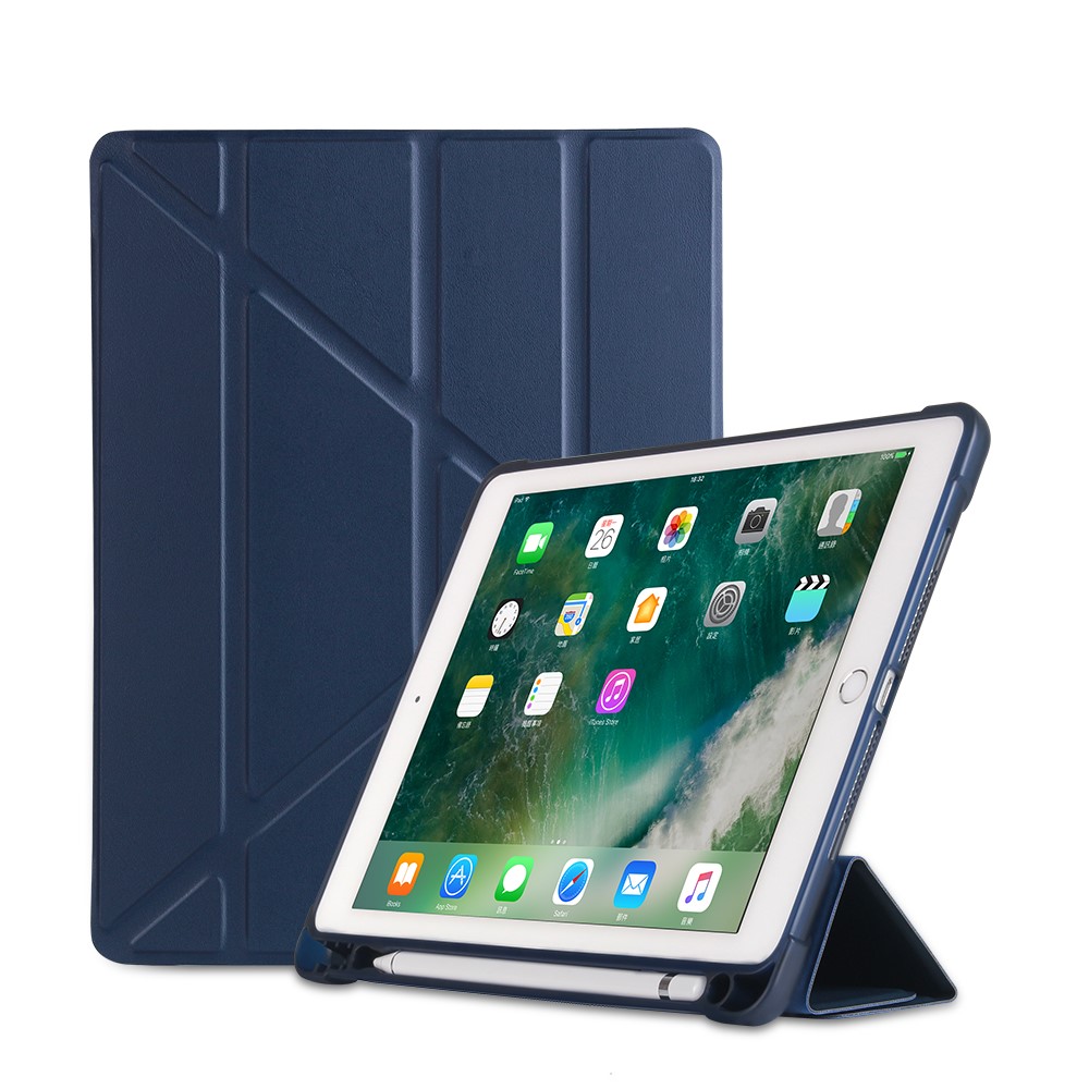 Origami Stand PU Leather Smart Tablet Case Cover for iPad 9.7-inch (2018)/9.7-inch (2017)/Air 2/Air - Dark Blue