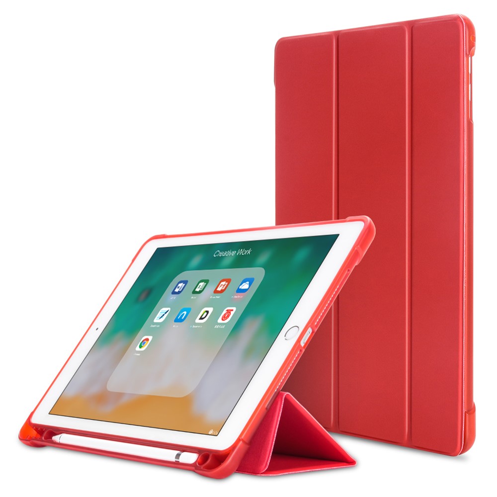 Leather Case for iPad 9.7-inch (2018) / (2017) / iPad Air 2 / Air (2013) Tri-Fold Stand Auto Sleep / Wake Cover with Pencil Holder - Red
