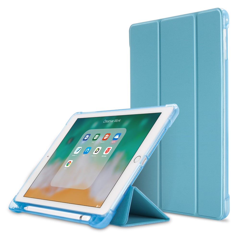 Leather Case for iPad 9.7-inch (2018) / (2017) / iPad Air 2 / Air (2013) Tri-Fold Stand Auto Sleep / Wake Cover with Pencil Holder - Blue
