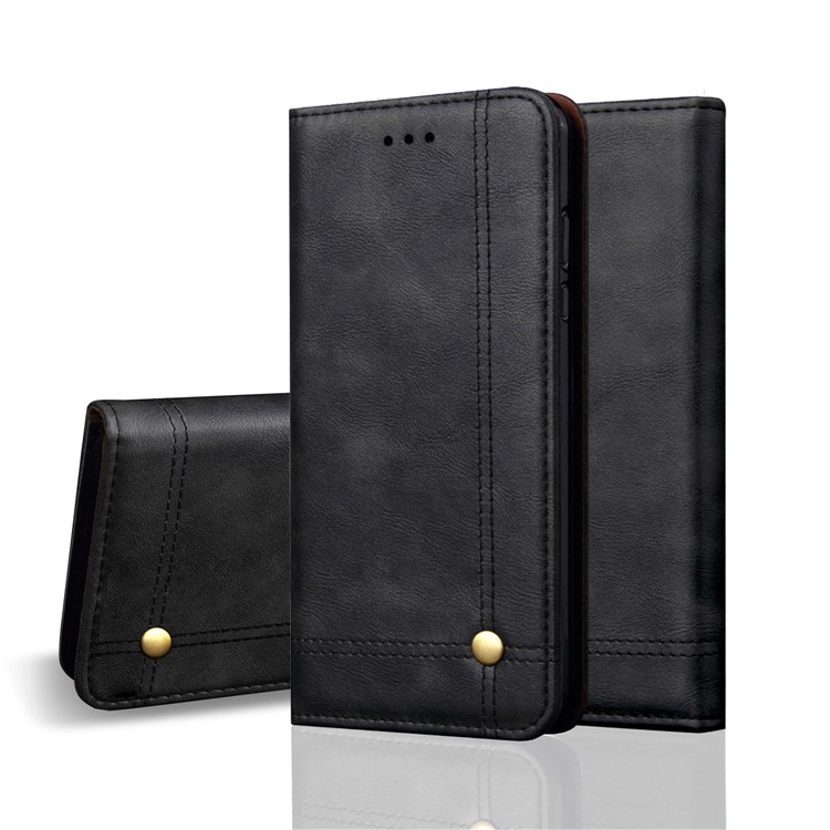 Auto-absorbed Retro Crazy Horse Texture Leather Wallet Stand Flip Case for iPhone XR 6.1 inch - Black-1
