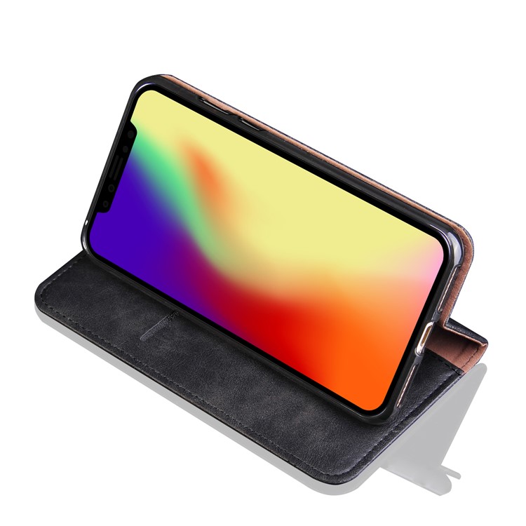 Auto-absorbed Retro Crazy Horse Texture Leather Wallet Stand Flip Case for iPhone XR 6.1 inch - Black-4