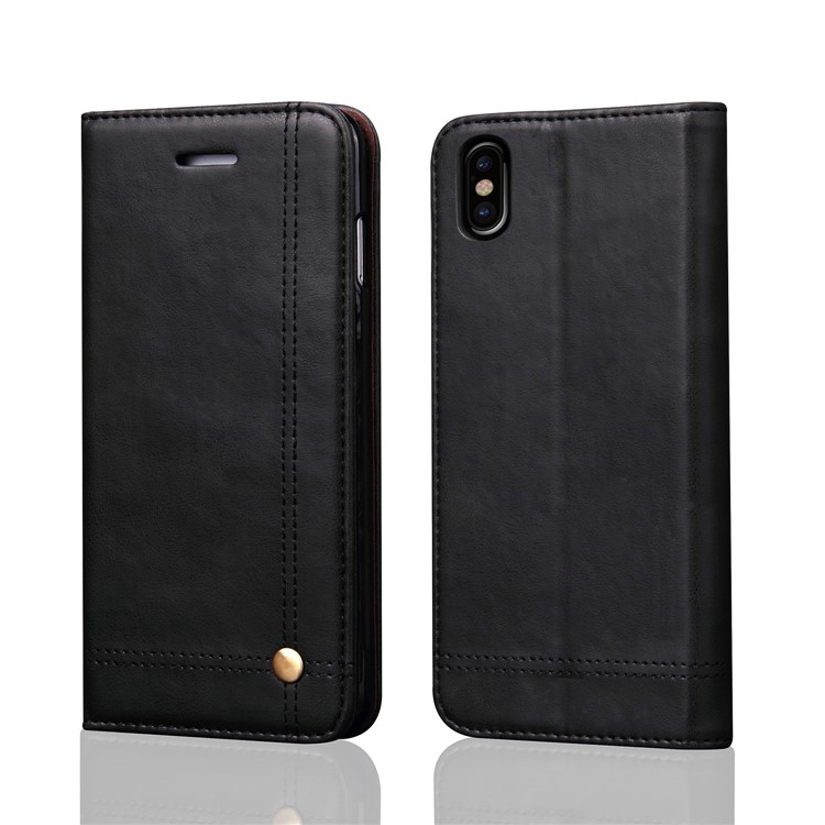 Retro Style Auto-absorbed Crazy Horse Leather Wallet Case for iPhone Xs 5.8 inch - Black-1