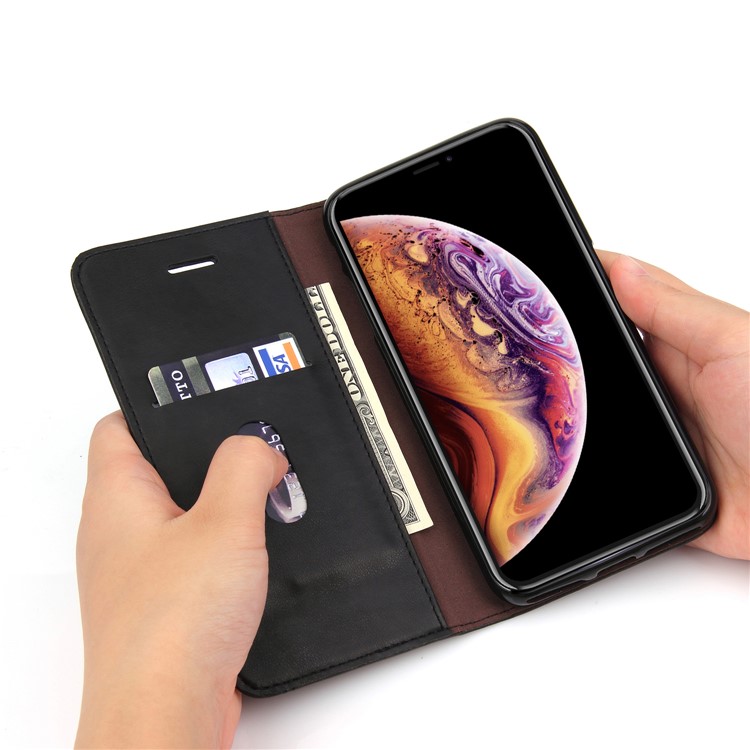 Retro Style Auto-absorbed Crazy Horse Leather Wallet Case for iPhone Xs 5.8 inch - Black-4