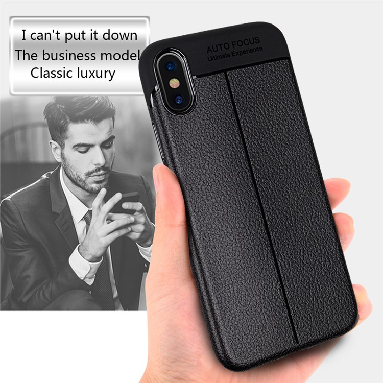 Slim Litchi Grain Soft TPU Back Cover for iPhone XS Max 6.5 inch - Black-2