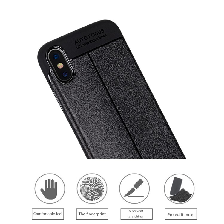 Slim Litchi Grain Soft TPU Back Cover for iPhone XS Max 6.5 inch - Black-3